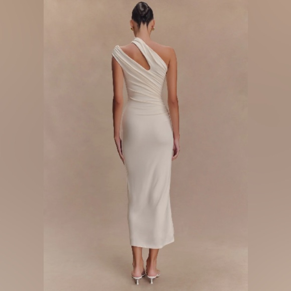 NWT Meshki One-Shoulder Cream Midi Dress (Anastasia dress) Bodycon - Picture 2 of 8